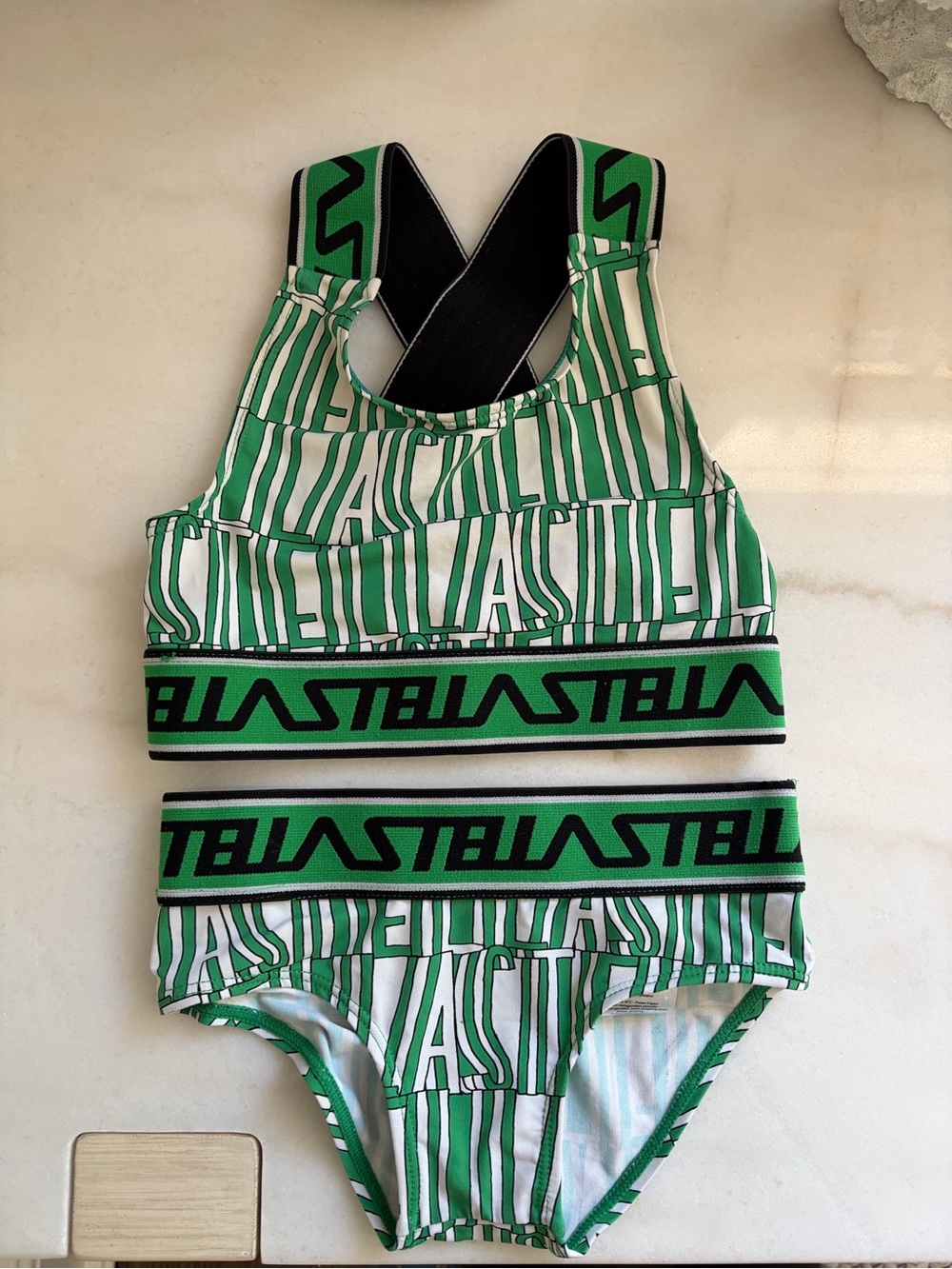 Stella McCartney Kids White & Mint Green Logo Swim Top